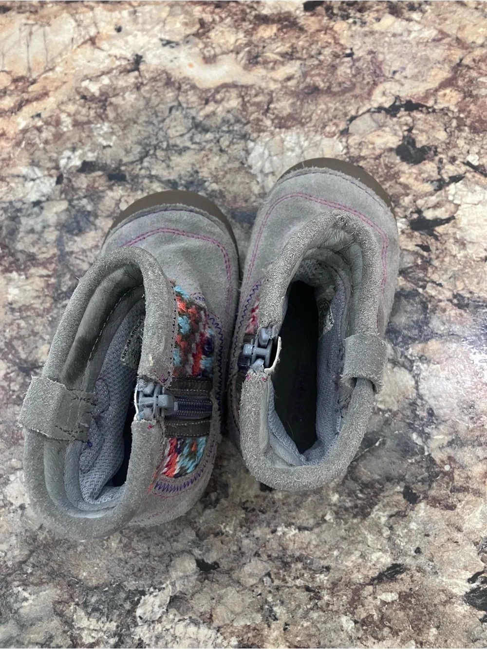 Stride Rite Gray Suede Baby Ankle Boots with Multicolored Knit Cuff